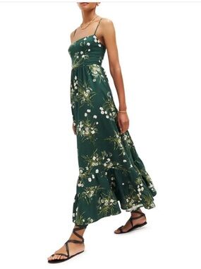 Reformation Baina Green Floral Maxi Dress with White Blossoms